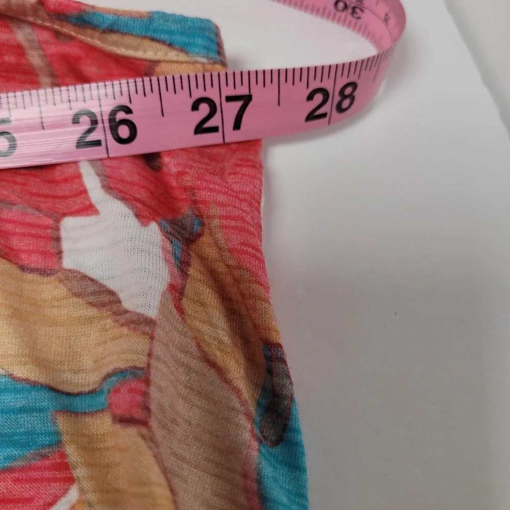 Ali Miles Twin Set Womens 3X Coral Turquoise Abstract Leaf Print Excellent Slub